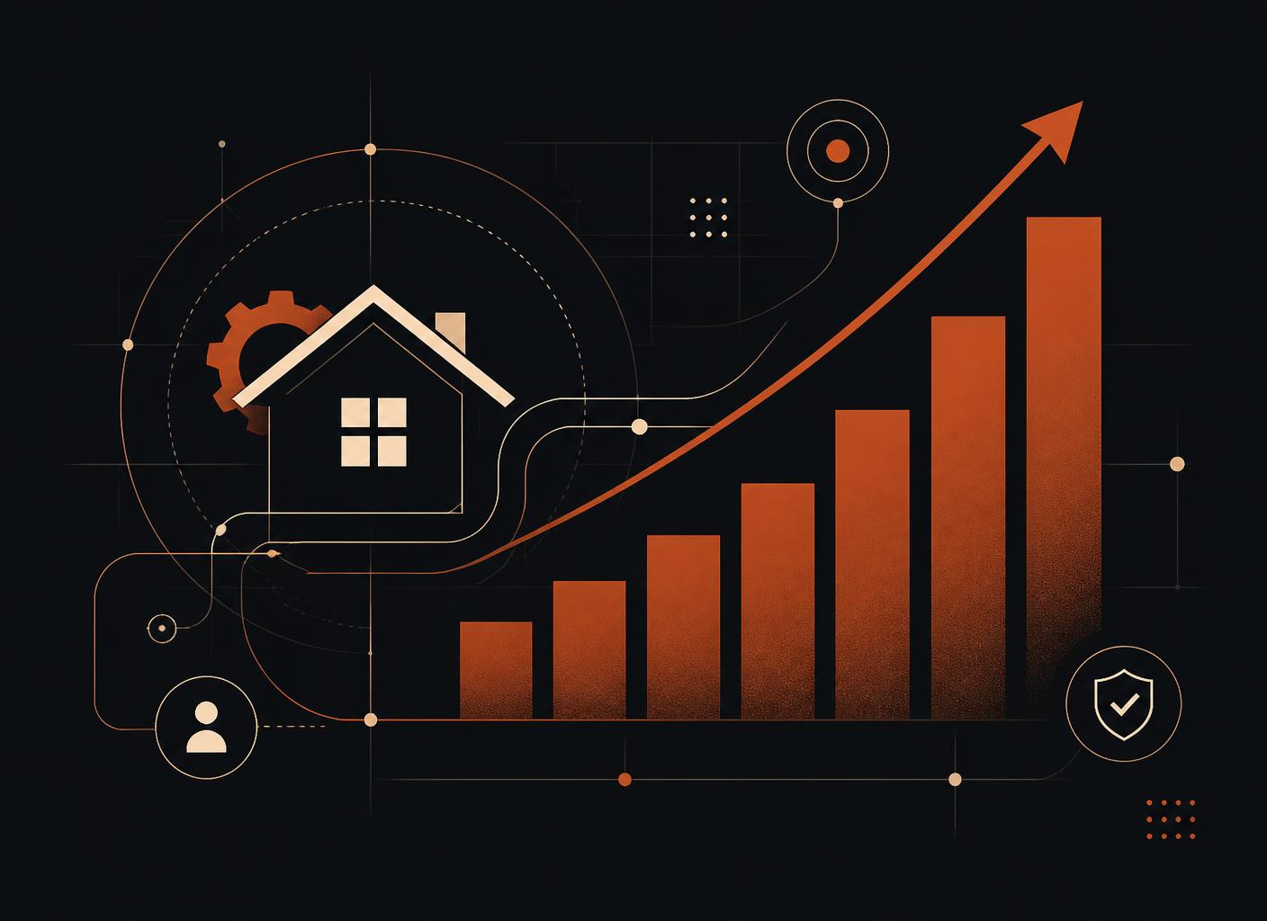 Abstract ascending bar chart representing a client's growing revenue engine